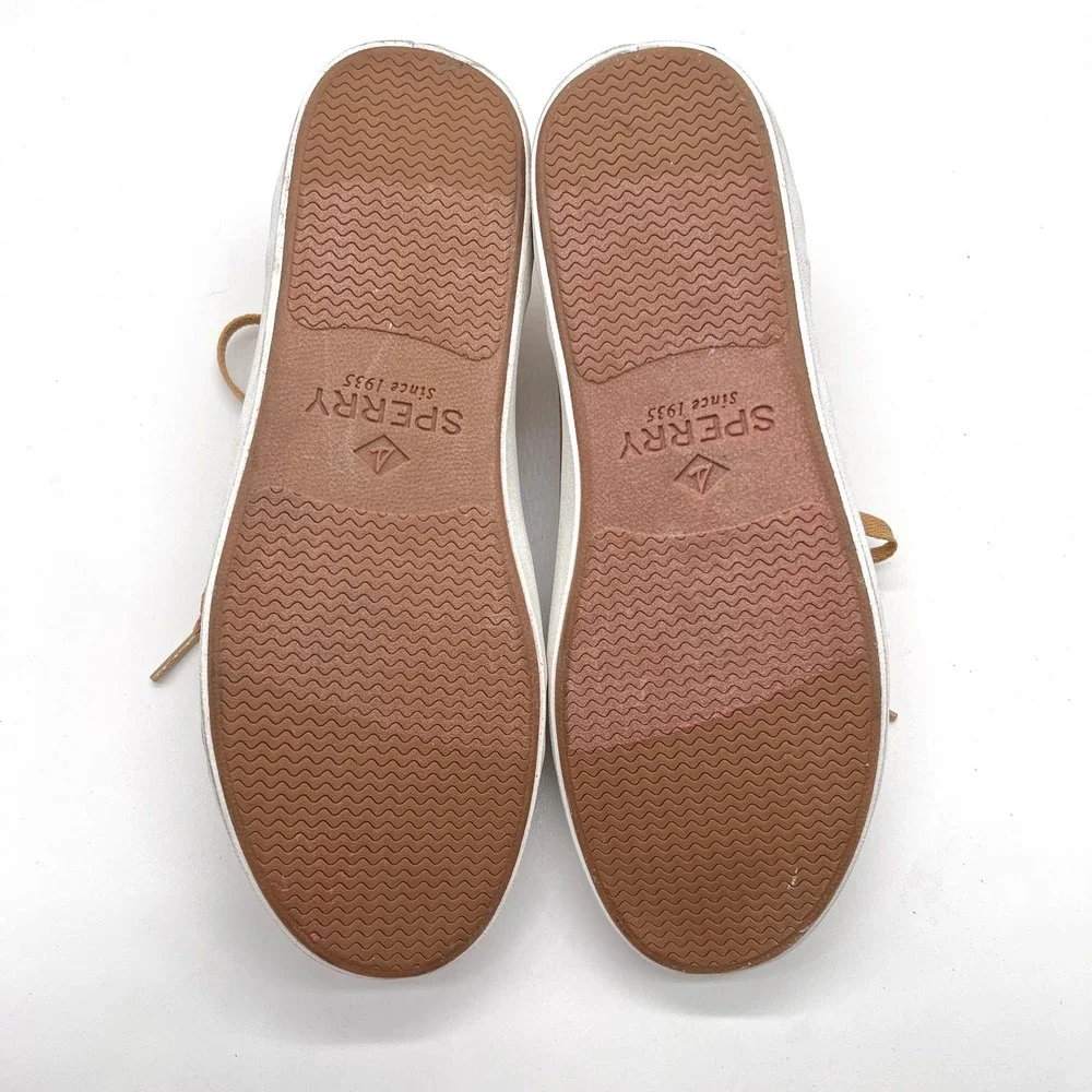 SPERRY Sneaker Mens 7 Tan Leather Low Top Top-sider striper Leather Sneaker NWOB - Picture 12 of 12